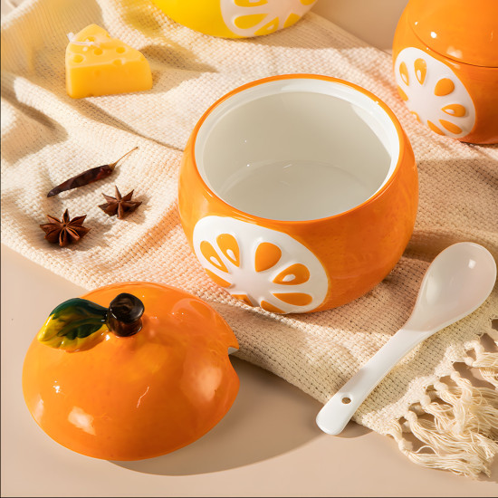 Orange Pattern Porcelain Sugar Bowl